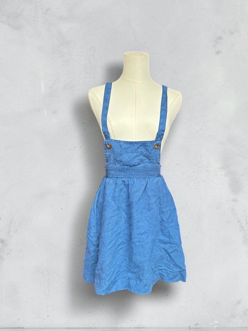 HOLDING HORSES Blue Pinafore Dress with Buttoned Straps